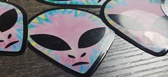 Vintage Grey ALIEN HEAD Prism Vending Sticker 90s Y2k Tie Dye Psychedelic U Pick