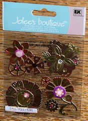 RARE Jolees Steampunk Gold Metallic Flowers Pink Red W/ Gems Scrapbook Stickers