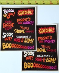 VTG HALLOWEEN STICKER 2 SHEETS BLACK ORANGE BOO SCARY HORROR MONSTER GHOST DECAL