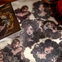 Gothic Dark Lady Girl Transparent Stickers Decorative Journaling Planner Collage