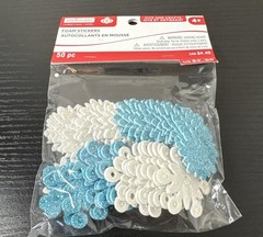 CreAtology Christmas Snowflakes Foam Stickers 50pcs White And Green W/ Glitter ￼
