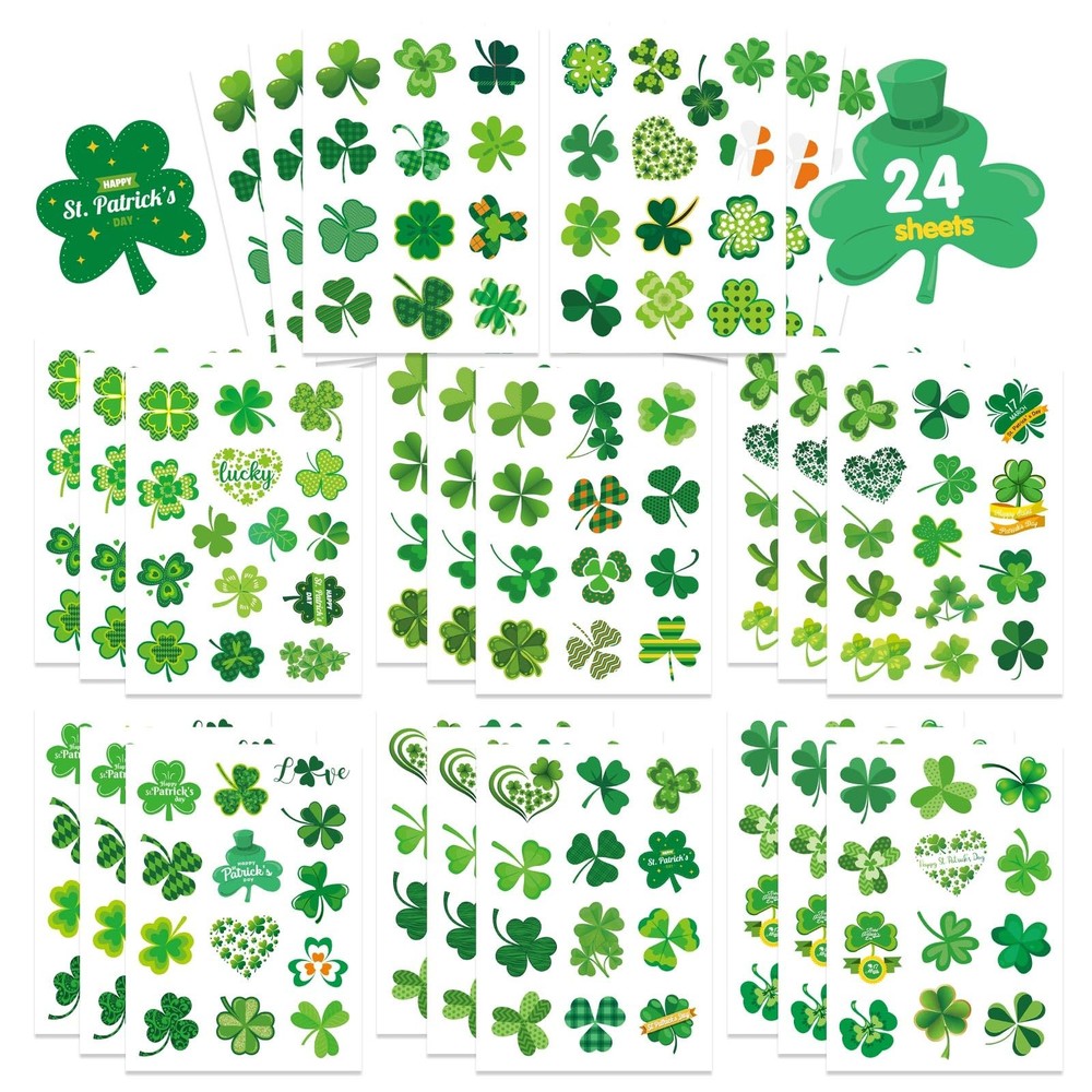 OTAITY 309 PCS St. Patrick’s Day Stickers – 24 Sheets Lucky Shamrock Green Vi…