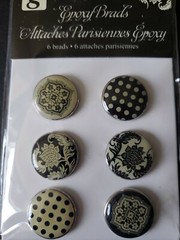NIP Studio G Black/Cream Epoxy Brads & Spare Parts Silver/Gray/White Buttons