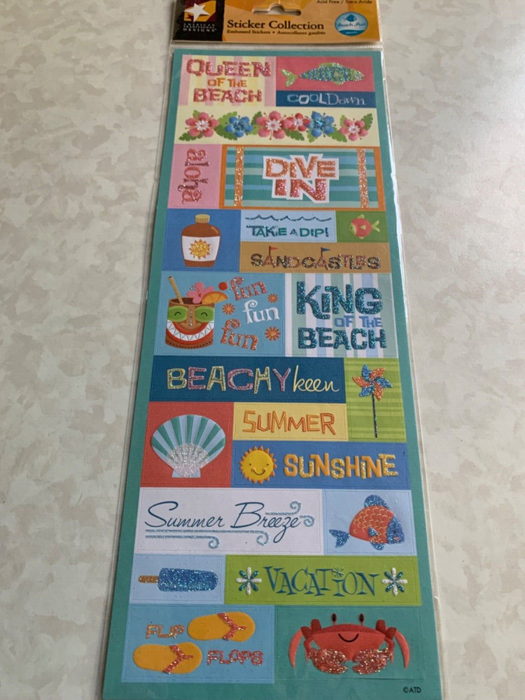 AMERICAN TRADITIONAL DESIGNS STICKERS QUEEN OF THE BEACH EMBOSSED GLITTER 23 PCS