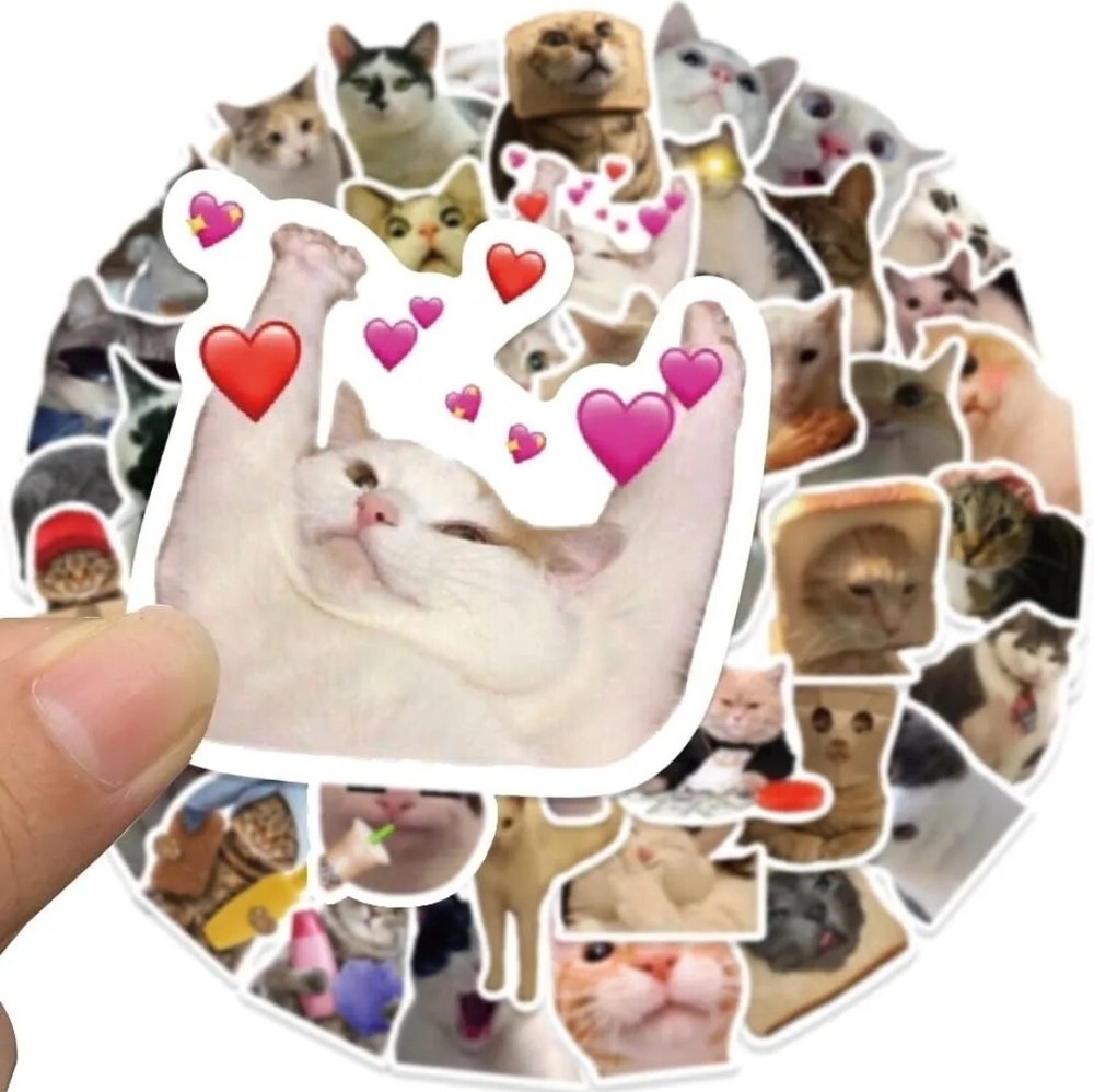 50 Cat Meme Stickers Kitty Faces Cute Cats Decals Laptop Phone Water Bottle