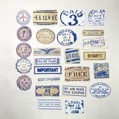Travel Air Mail Stickers Cancel Stamp Vintage Style Collage Junk Journal