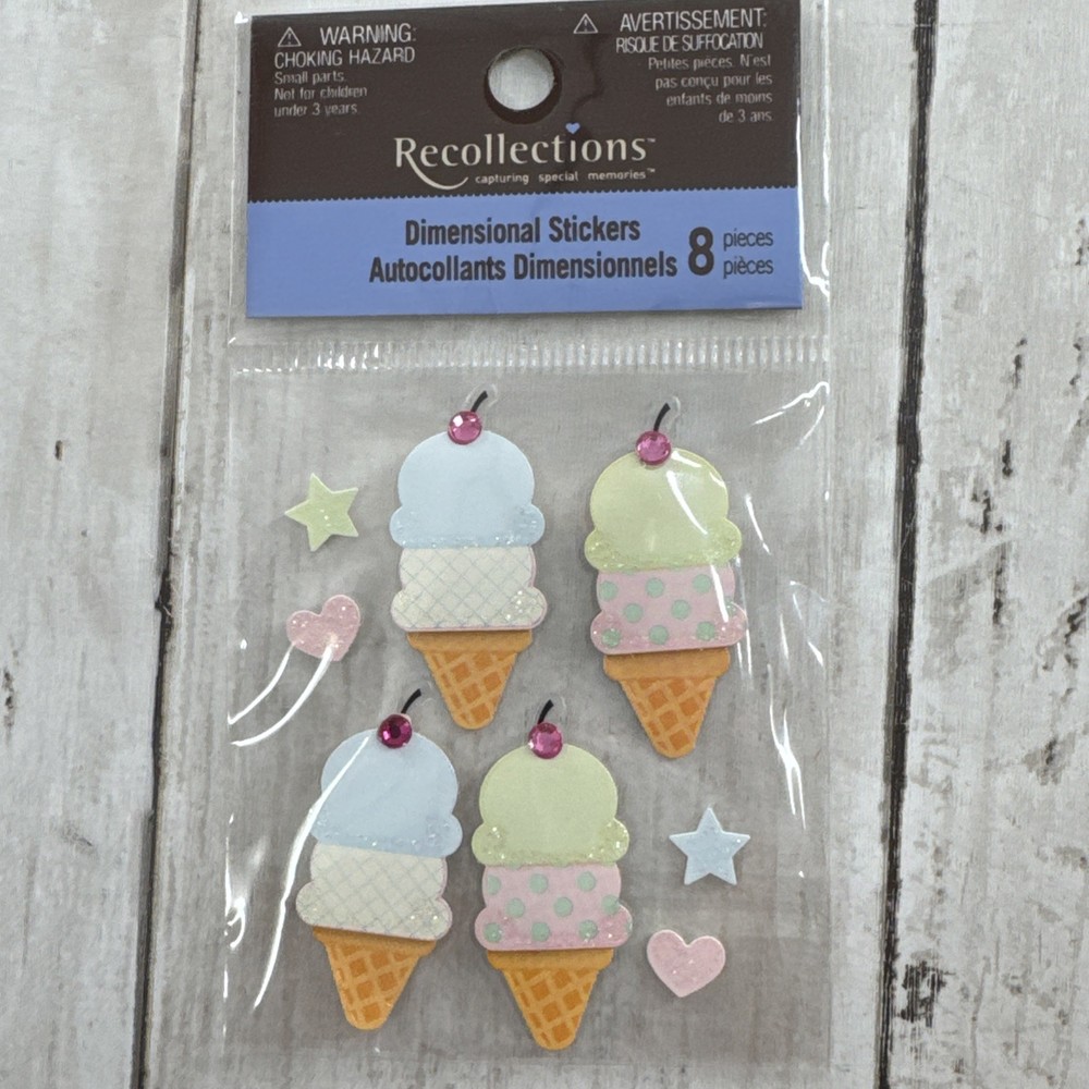 Scrapbooking Stickers by Recollections Dimensional Ice Cream Cones 8 piece
