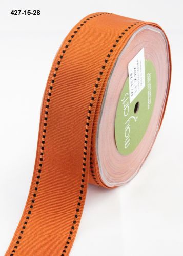 MAY ARTS RIBBONS~GROSGRAIN STITCHED EDGE~ORANGE & BLACK~1 & 1/2″ WIDE~SOLD BTY!