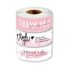 3 Rolls Thank You Sticker, 1 x 3 inch Thank You for Your Order 3 Rolls, Pink