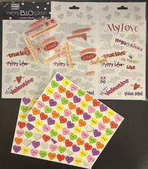Vintage Valentines Day Stickers Mixed Love, Phrases, Candy Hearts – Partials