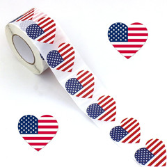 Heart-Shaped American Flag Stickers, 1.5 Inch, 500 Count