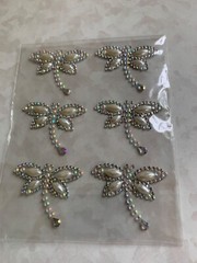 3D ADHESIVE GEMSTONE DRAGONFLIES CLEAR GEMSTONES & PEARLS 6 PCS