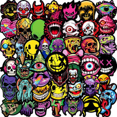 Skulls And Spooky Faces Horror Scary Ghoul Sticker Pack 50 Pieces Waterproof New