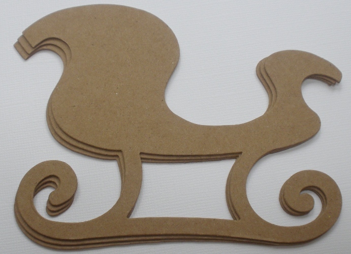 (3) SLEIGH – Vintage Christmas Bare Chipboard Die Cuts – 3 3/4″ x 5 1/8″ inch