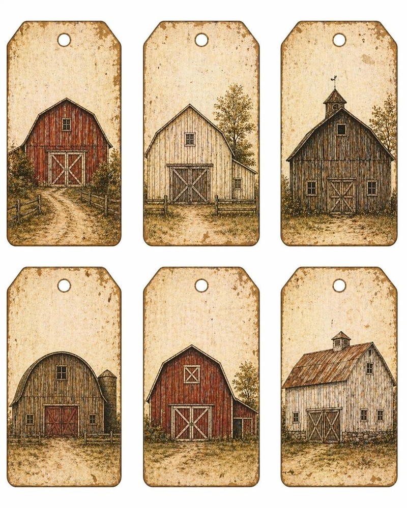 6 Rustic Barn Tags Junk Journals Scrapbook USA