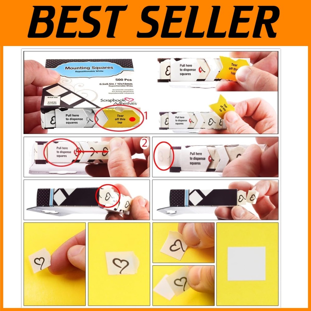 Easy Repositioning 1/2-Inch Mounting Squares, 500pk