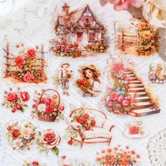 Flowers Garden House PET Stickers Journals Card Diary Scrapbooking DIY Collage