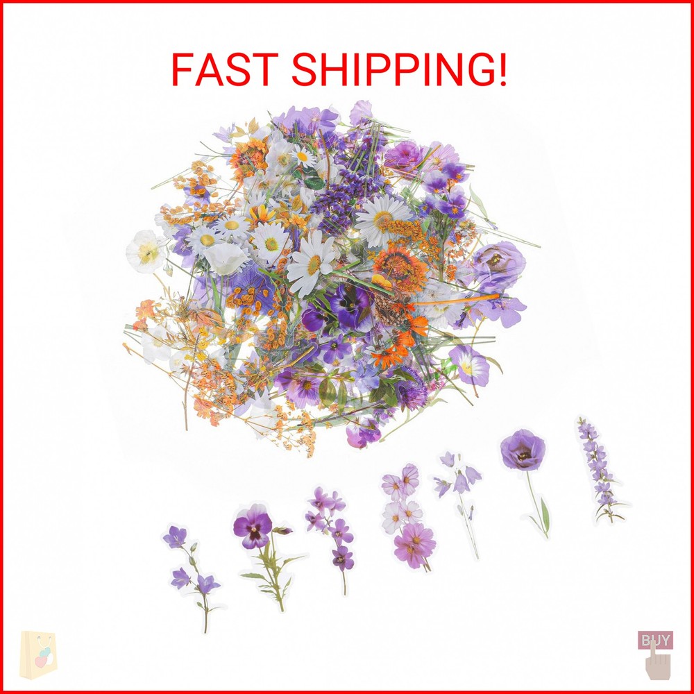120 Pcs Transparent Flower Stickers for Scrapbooking PET Nature Plant Floral Sti