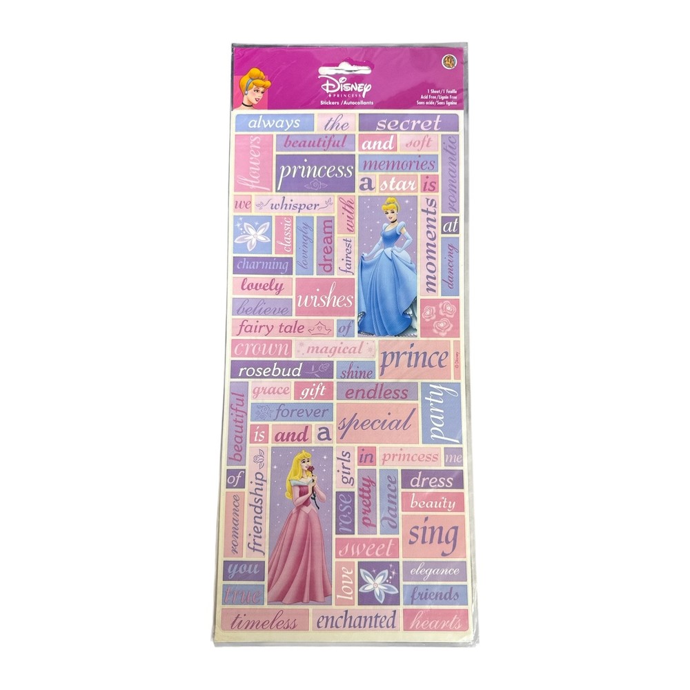 Disney Princess Stickers Sheet – Cinderella & Aurora Word Art Decals