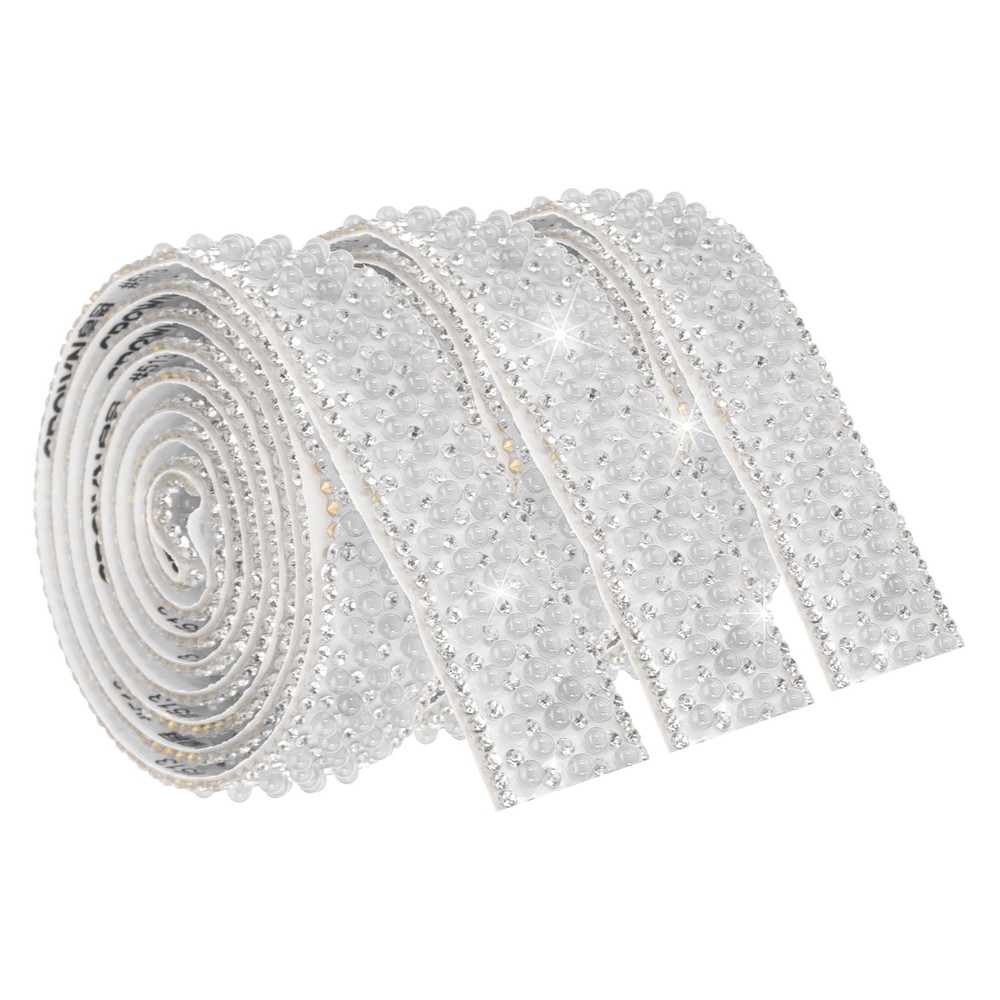 3 Pcs 3 Yard Pearl Rhinestone Ribbons, 2cm Pearls Rhinestone Tape White