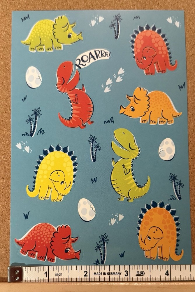 Designer Greetings Funny Dinosaur Sticker Sheet Kids Party Supply Scrapbook Fun