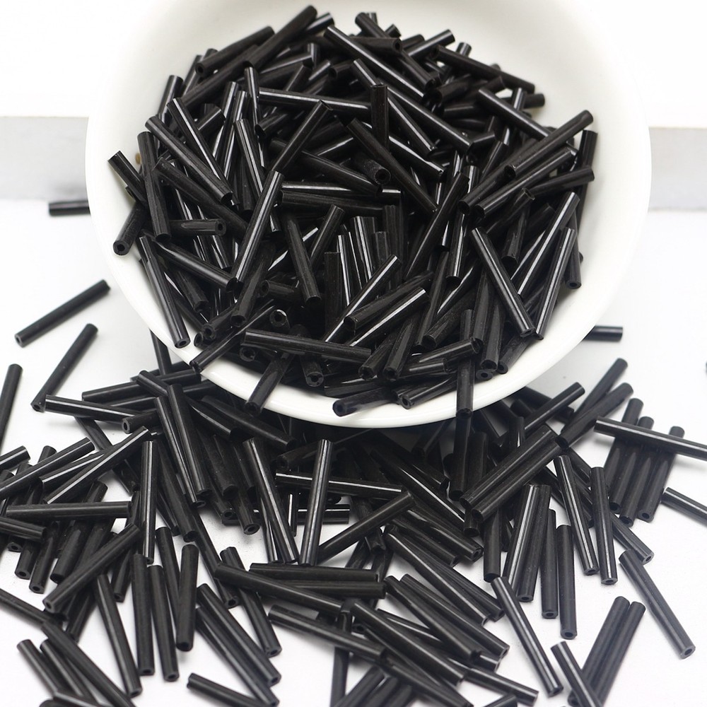 600 Glass Tube Bugle Beads 2X16mm Opaque Black + Storage Box
