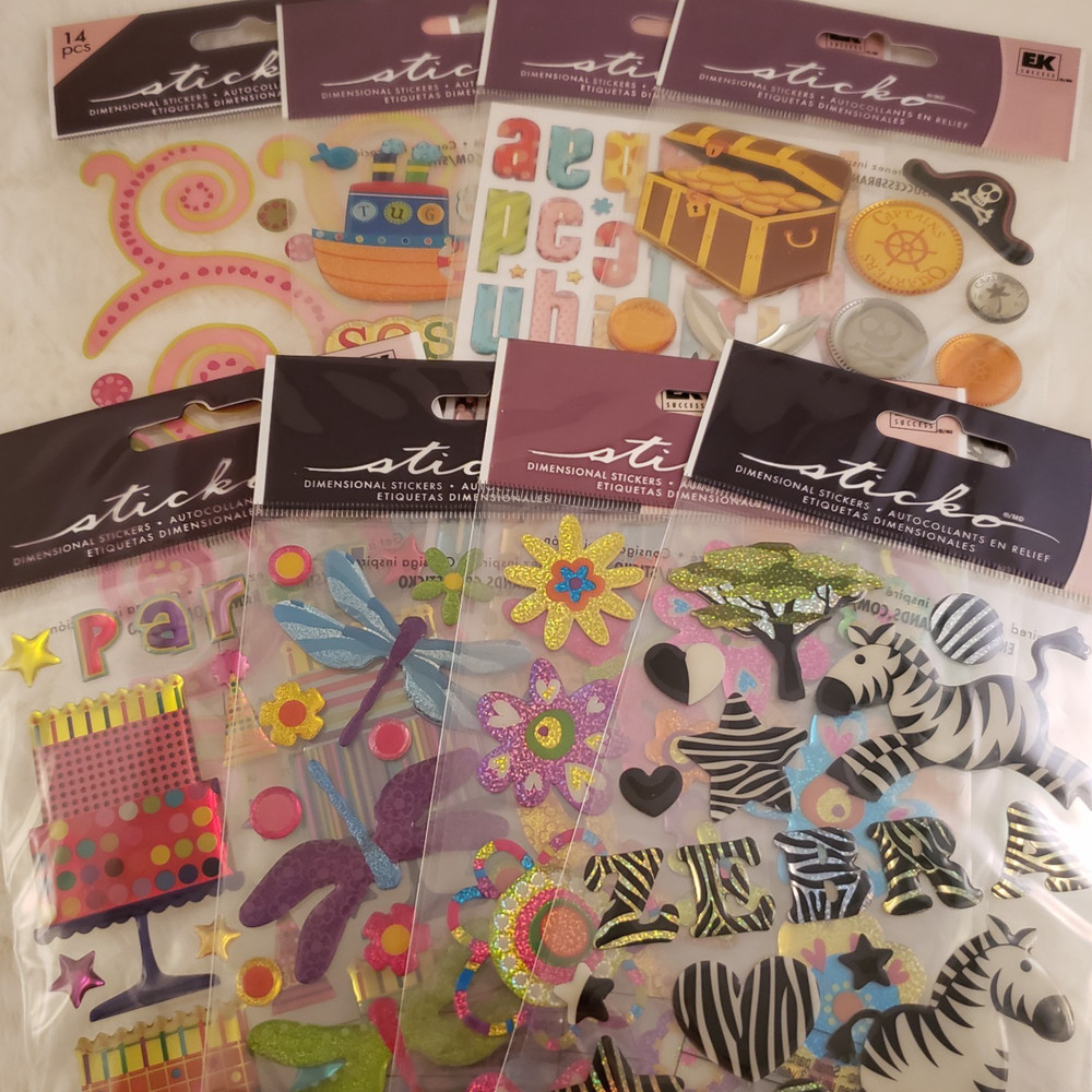 8 Sticko Epoxy Resin Dimensional Glitter Sticker Sheets Lot – New In Package