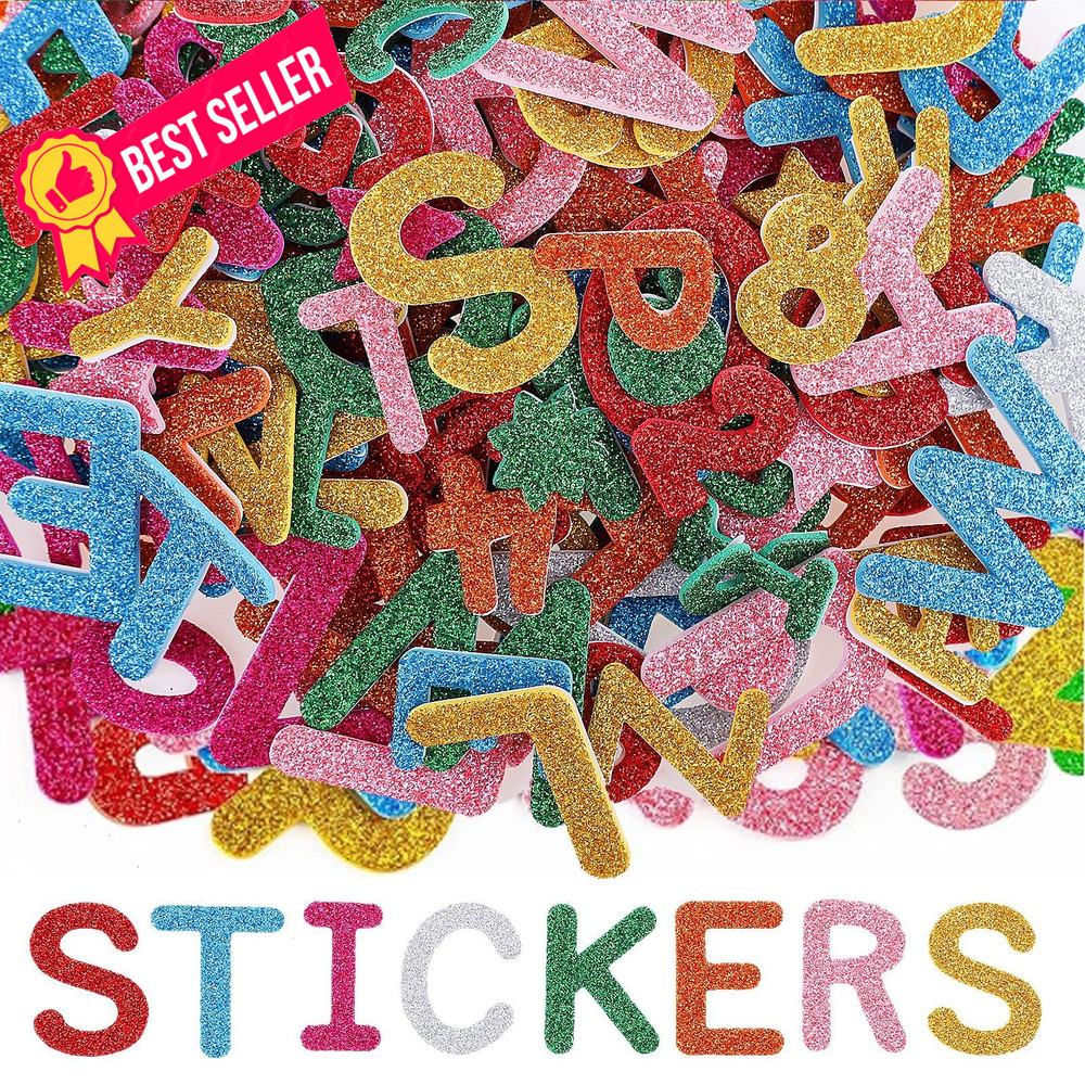 WSICSE 584Pcs Glitter Letter Stickers, 8 Colors 3D Self-Adhesive Multicolor