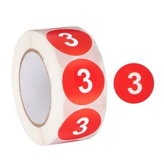 Number 3 Stickers 1″ Round Coded Self-Adhesive Labels Red 500Pcs/Roll