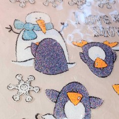 Christmas Sticker Lot Die Cut, 3-D, Glass Beaded Penguins, Snowman Snow Flake