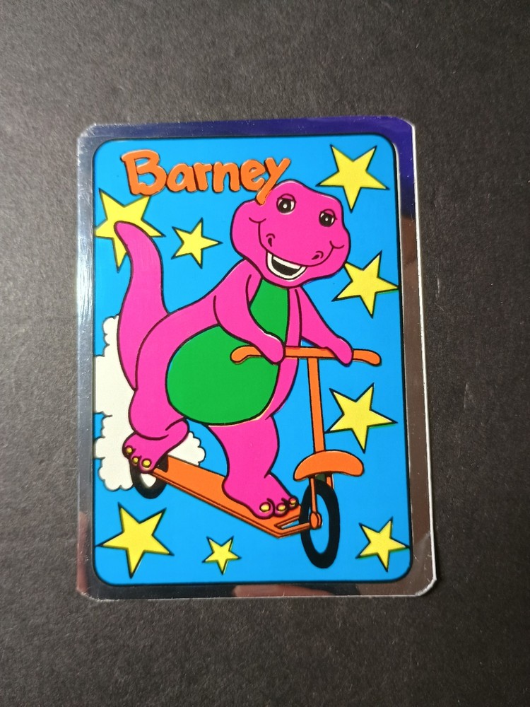 Vintage Barney Dinosaur Foil Mylar Vending Machine Sticker VTG 90s