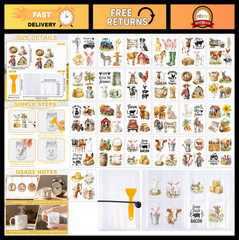 25 Sheets Farm Animals Rub on Transfer Stickers – 100 Patterns for Crafts, Decor