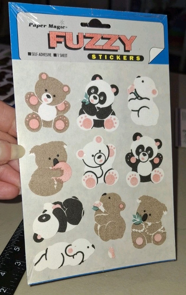 Vintage Stickers Fuzzy Bears 1 Sht 1 Pkg Paper Magic Rare