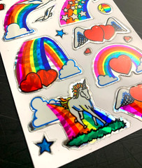 UNICORN PEGASUS wings stars RAINBOW HEART VINTAGE sticker Prism Prismatic foil