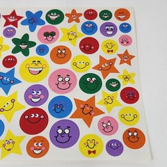 1 VINTAGE SHEET OF HIGHLIGHTS COLORFUL SMILE FACE + STARS FUNNY FACES STICKERS