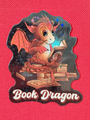 4 Holographic Stickers Reading Books Book Lover Bibliophile Cat Ghosts Dragon