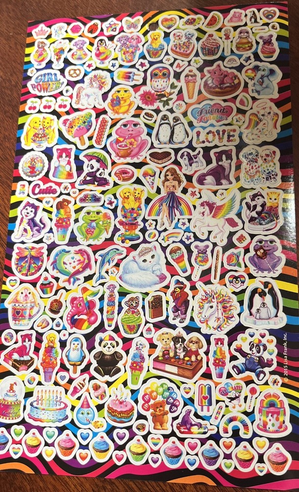 Lisa Frank Sticker Sheet Dolphins, Kittens Girl Power Birthday Unicorn Rainbow