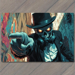 STICKER Glowing Eye Skeleton Top Hat Jacket Street Lights Grim Urban Neon