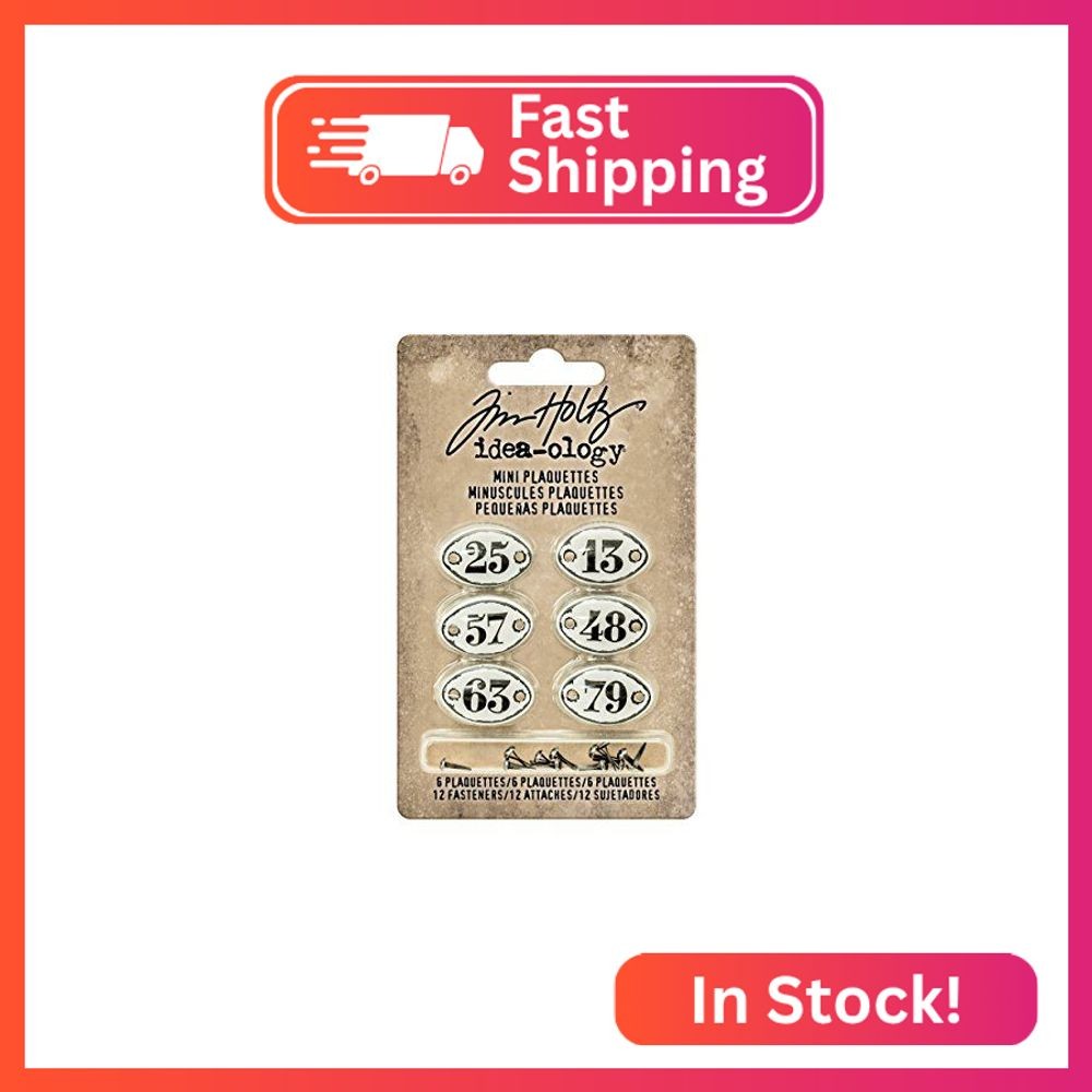 Tim Holtz Idea-ology Mini Plaquettes, Small Metal Numbered Plates 6-Pack, 1/2 x