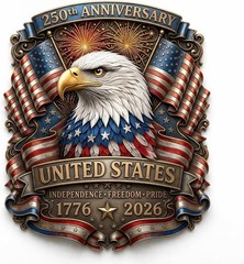 250th Anniversary Sticker 2-Pack 3″ 1776-2026 Patriotic Bald Eagle American …