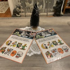 Vintage Halloween Puffy Stickers T Stick On Witch Cat Skeleton Pumpkin Set Of 2