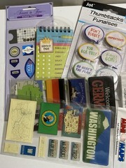 Big Lot Of 32 Crafting Scrapbook Stickers Rub Ons Stamps Magnets Thumbtacks DIY