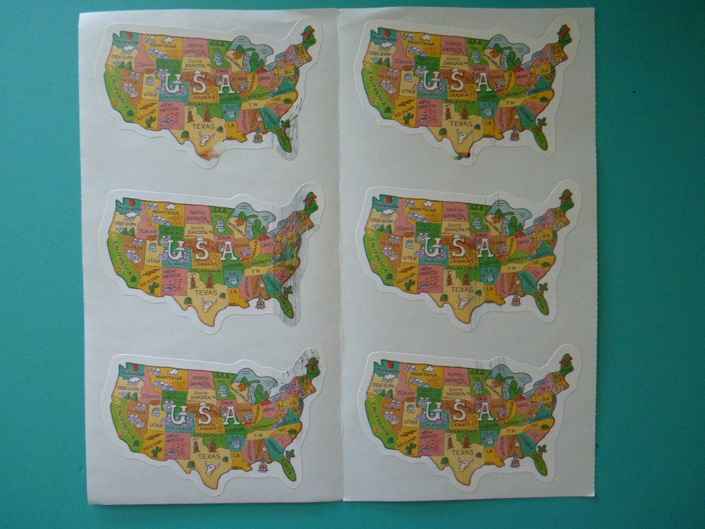 United States USA Stickers (6 pcs) 4″ x 2.5″ on Two Sheets