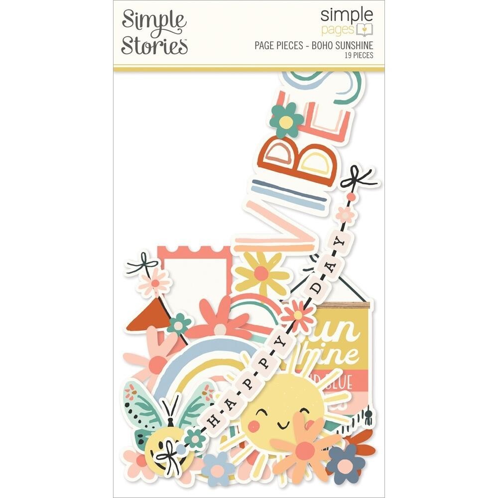 SS Page Pieces DieCuts Boho Sunshine Retro Rainbow Happy Face Good Vibes Flowers