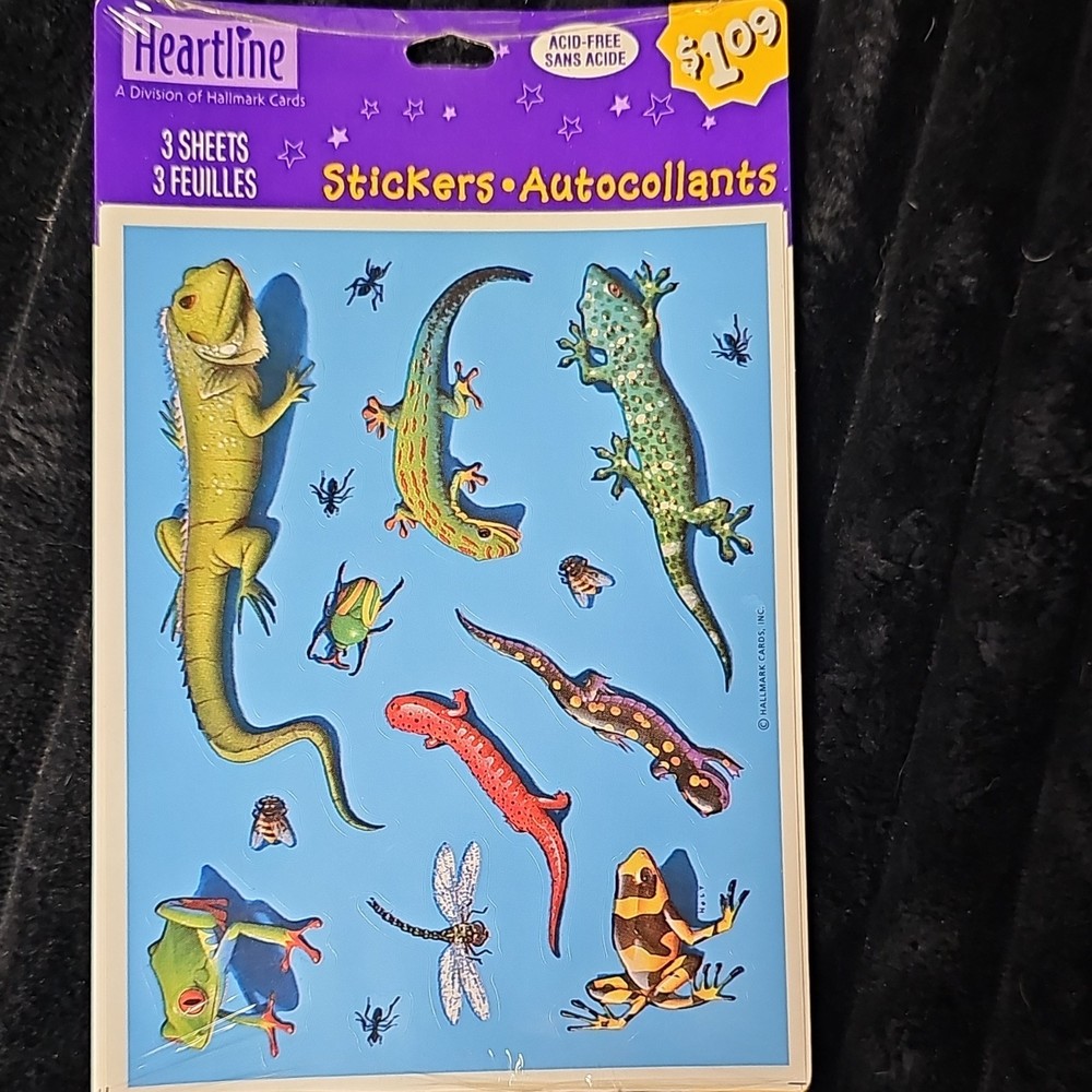 Heartline Reptiles & Amphibians Scrapbooking Stickers 3 Sheets Multicolor