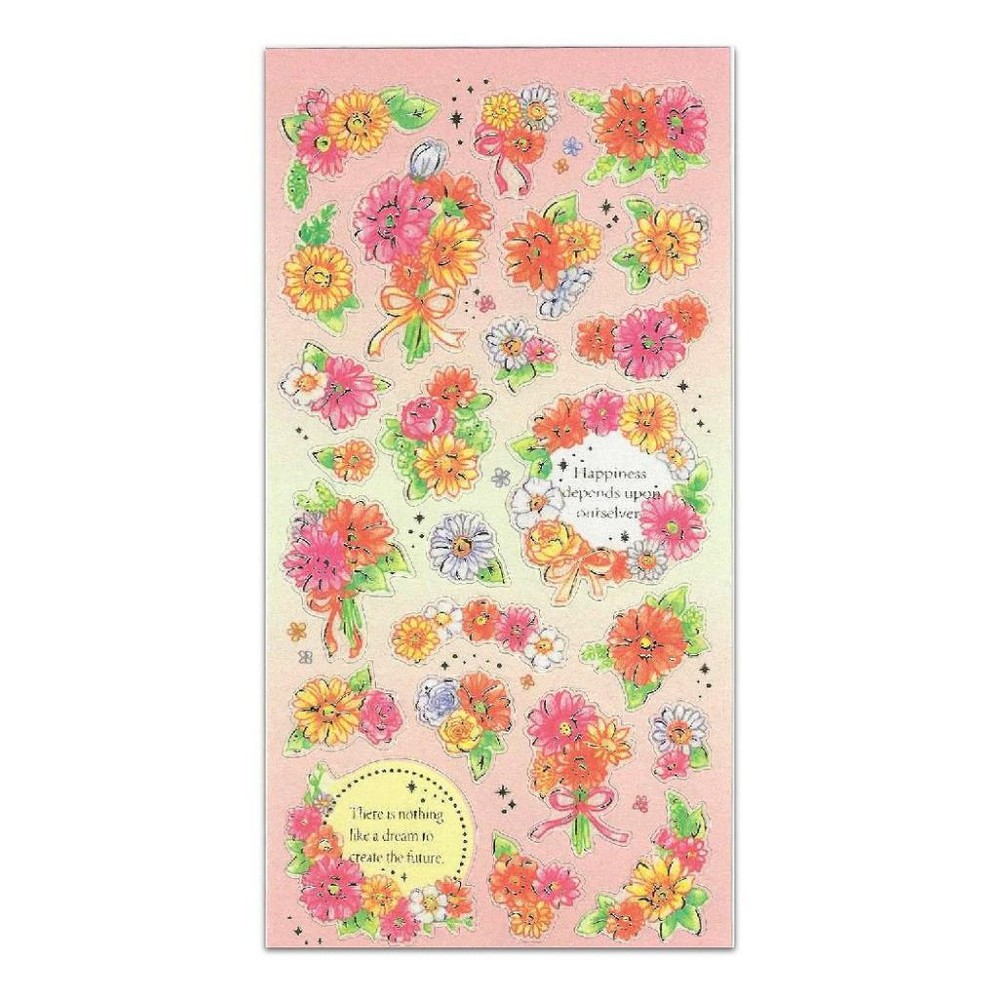 FLOWER STICKERS Craft Scrapbook Sticker Sheet Kawaii Colorful Pink Floral Daisy
