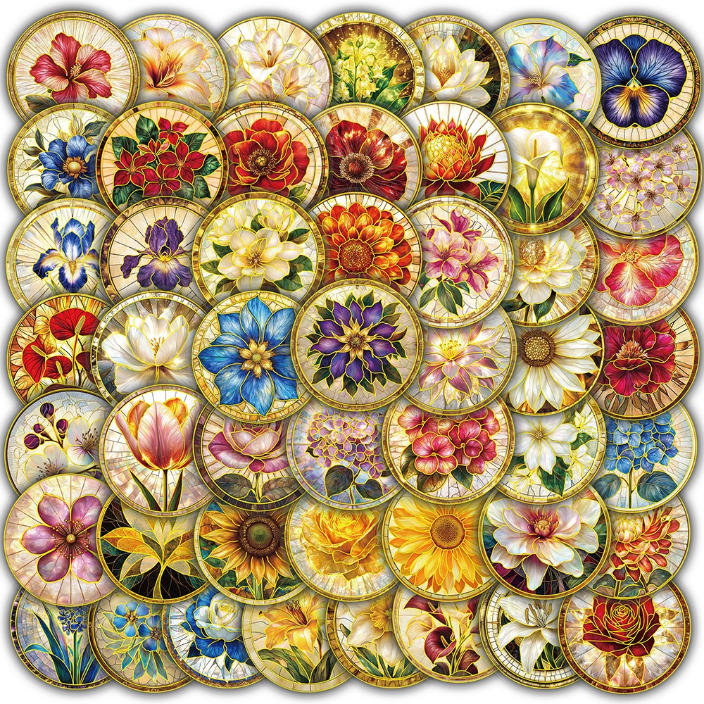 50PCS Flowers Sticker Hot Stamping Gold Pattern Style Streetwear Phone Luggage P