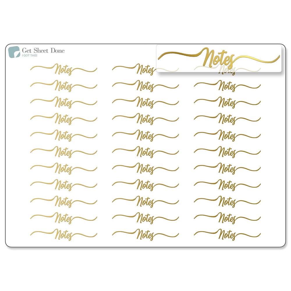 Notes Script Planner Stickers / 30 Gold Foiled Text Headers (1.5″) / Chores GOLD