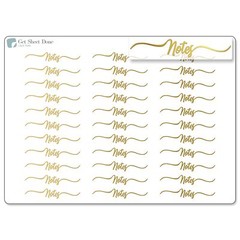 Notes Script Planner Stickers / 30 Gold Foiled Text Headers (1.5″) / Chores GOLD