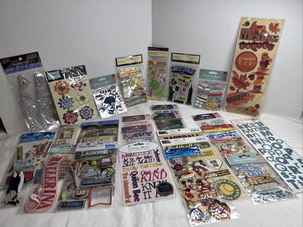 Lot of 27 Assorted Random Packages of New Scrapbooking Stickers Jolees Sticko